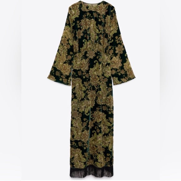 NWT ZARA Velvet Fringe Dress - Picture 3 of 10